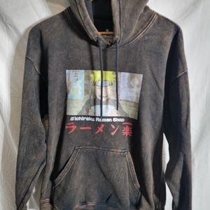 Anime Graphic Washed Black Hoodie